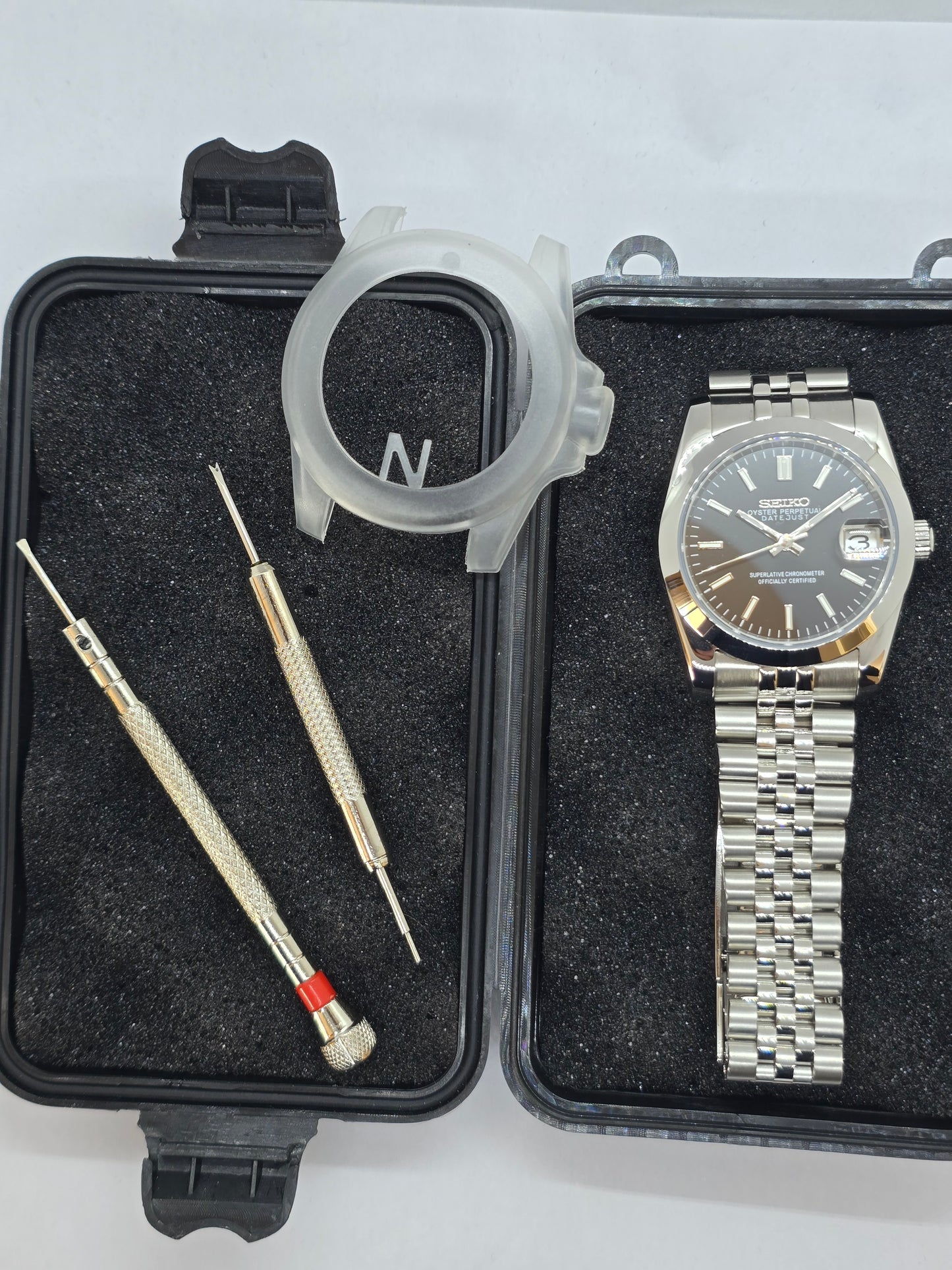 Seiko Mod Datejust nero Nh35 automatico 36mm vetro zaffiro