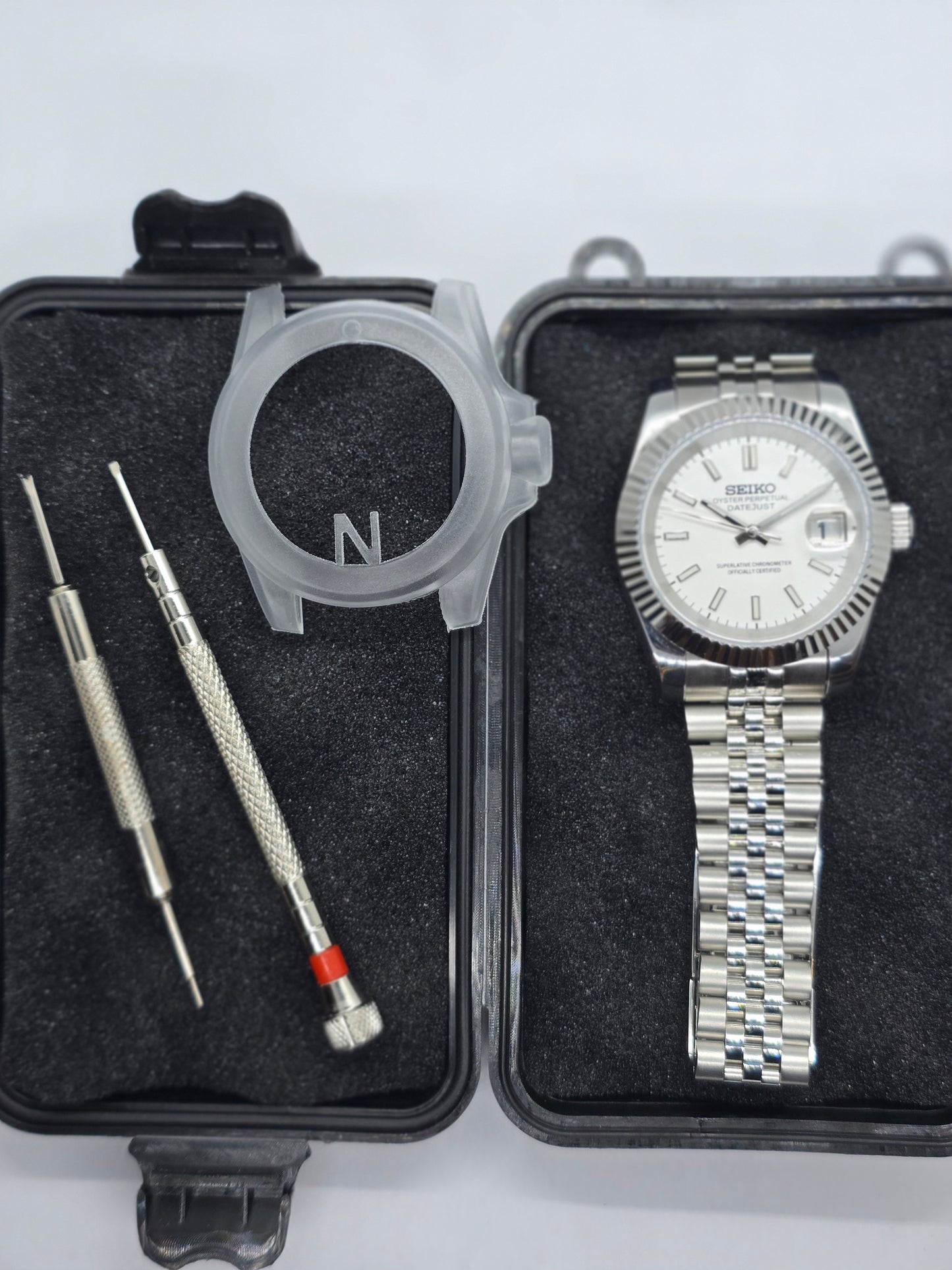 Seiko Mod Datejust bianco Nh35 automatico 39mm vetro zaffiro