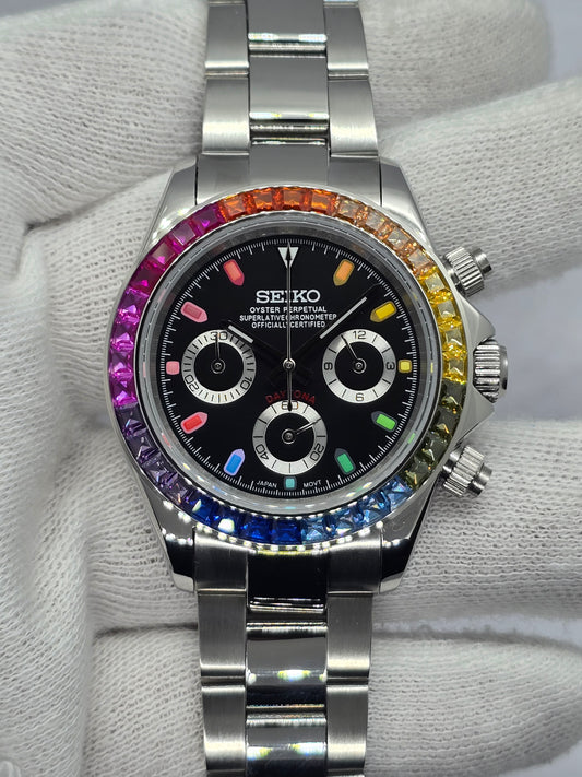 Seiko Mod Daytona Rainbow cronografo Vk63 quarzo vetro zaffiro